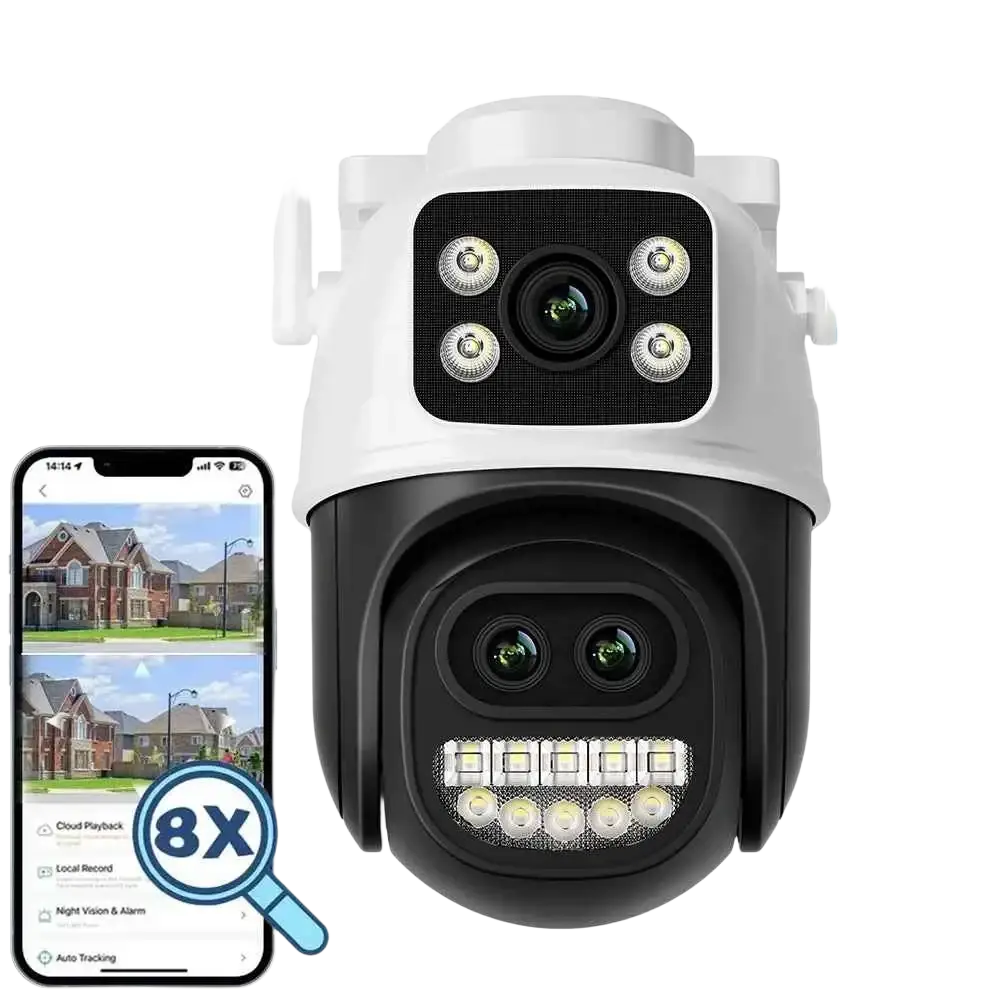 Caméra Surveillance Extérieure PTZ IP WiFi Durevin – 12MP – Zoom X8 – Neuve