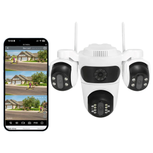 Caméra de surveillance WiFi IP66, 3 Écrans, Vision Nocturne Couleur, 12MP, Imperméable