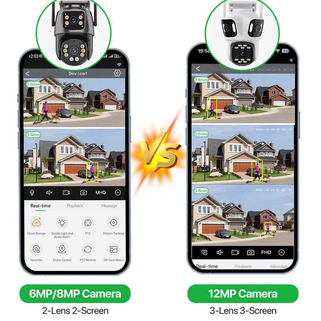 Caméra IP Wi-Fi 12MP À Trois Objectifs avec Vision Nocturne Couleur et Suivi Automatique Étanche