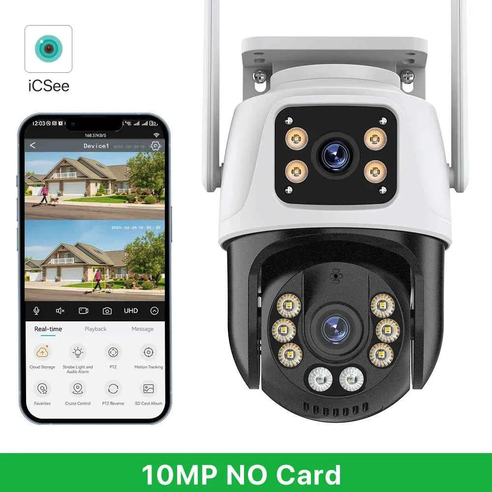 Caméra De Surveillance WiFi 15MP Avec Trois Écrans PTZ, Détection Humaine Et Vision Nocturne