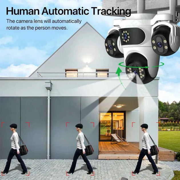 Caméra De Surveillance WiFi 15MP Avec Trois Écrans PTZ, Détection Humaine Et Vision Nocturne