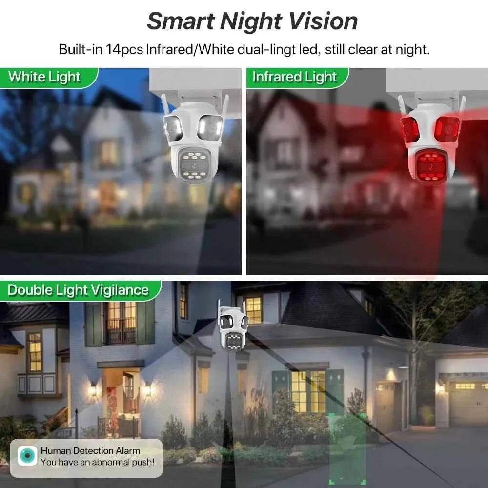 Caméra IP Wi-Fi 12MP À Trois Objectifs avec Vision Nocturne Couleur et Suivi Automatique Étanche