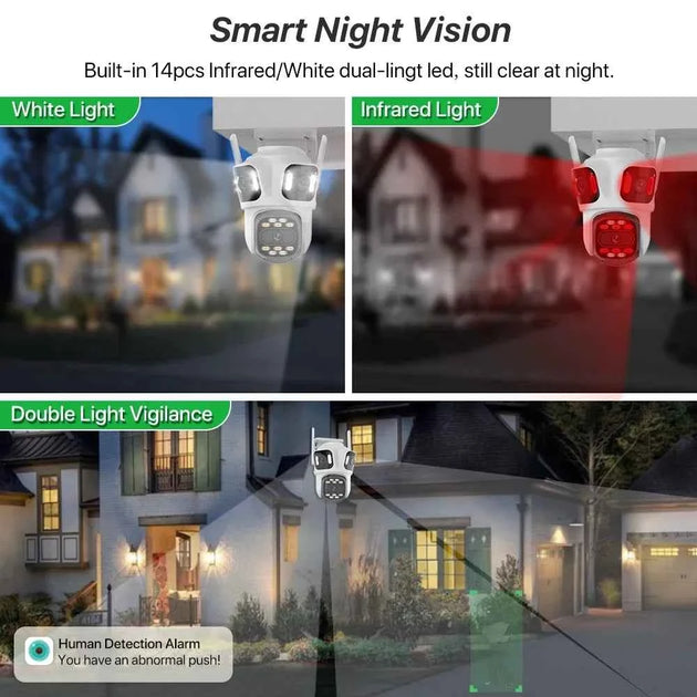 Caméra IP Wi-Fi 12MP À Trois Objectifs avec Vision Nocturne Couleur et Suivi Automatique Étanche