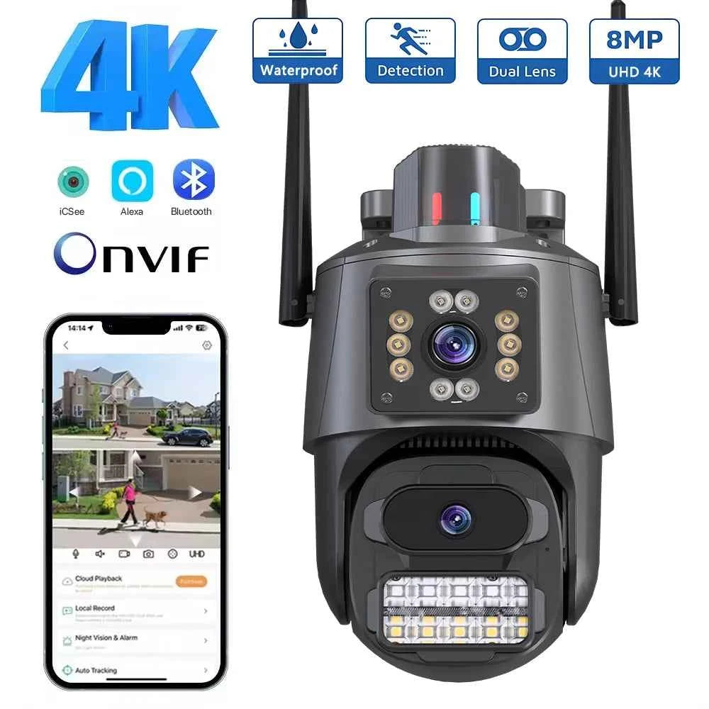 Caméra de Sécurité Extérieure 4K HD WIFI PTZ à Double Objectif avec Vision Nocturne