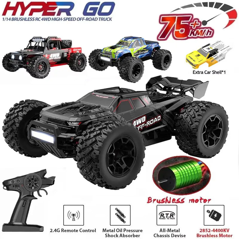 Vue rapprochée du moteur puissant du Hyper Go 14207 14208 14209, une voiture rc tout terrain haute vitesse.