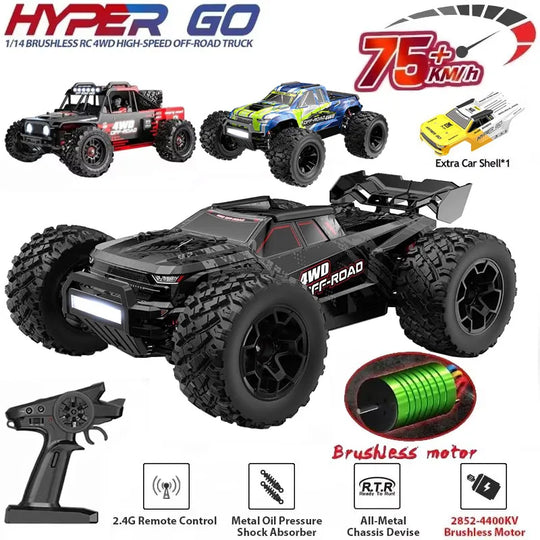 Vue rapprochée du moteur puissant du Hyper Go 14207 14208 14209, une voiture rc tout terrain haute vitesse.