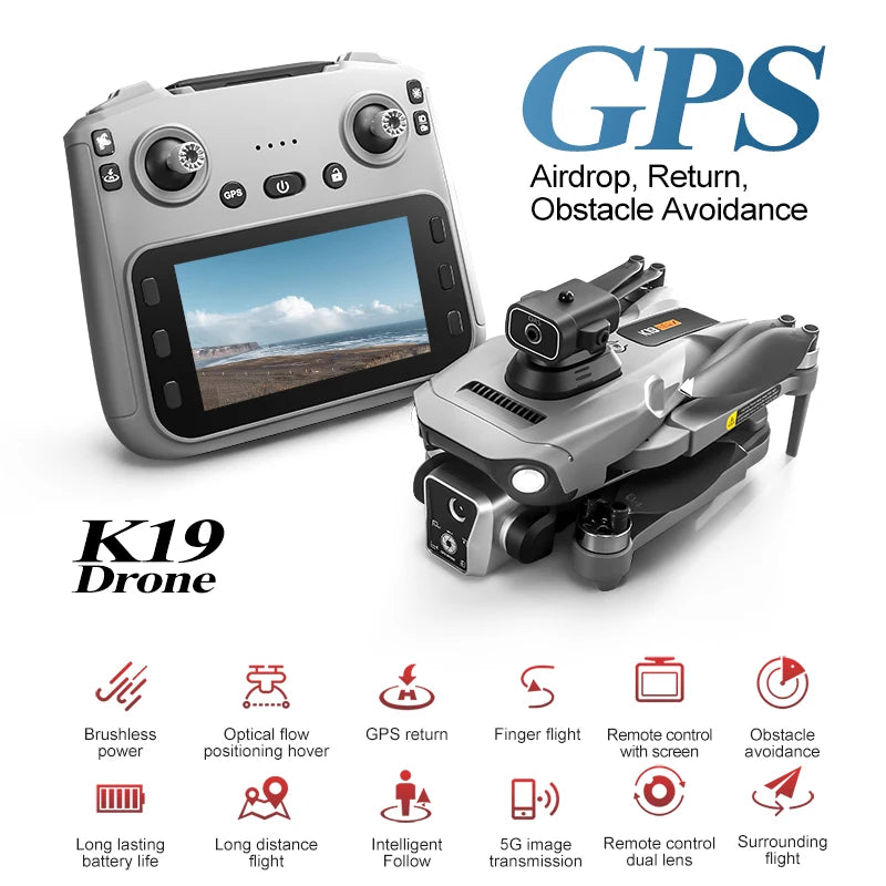 Nouveau K19 MAX GPS Drone professionnel 8K prêt à décoller, idéal pour les utilisateurs âgés de 14 ans et plus.