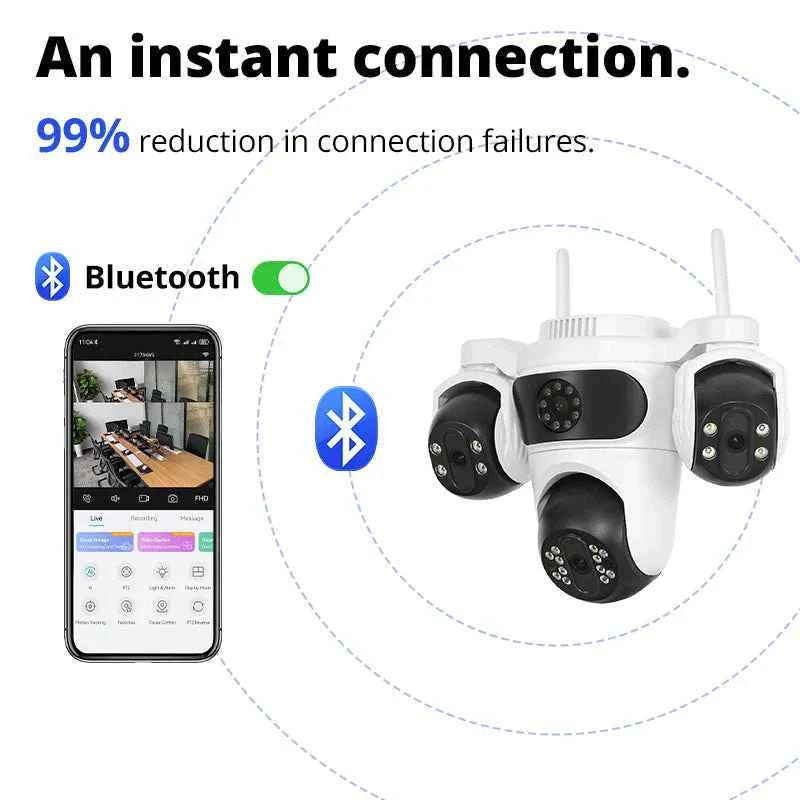 Caméra de surveillance WiFi IP66, 3 Écrans, Vision Nocturne Couleur, 12MP, Imperméable