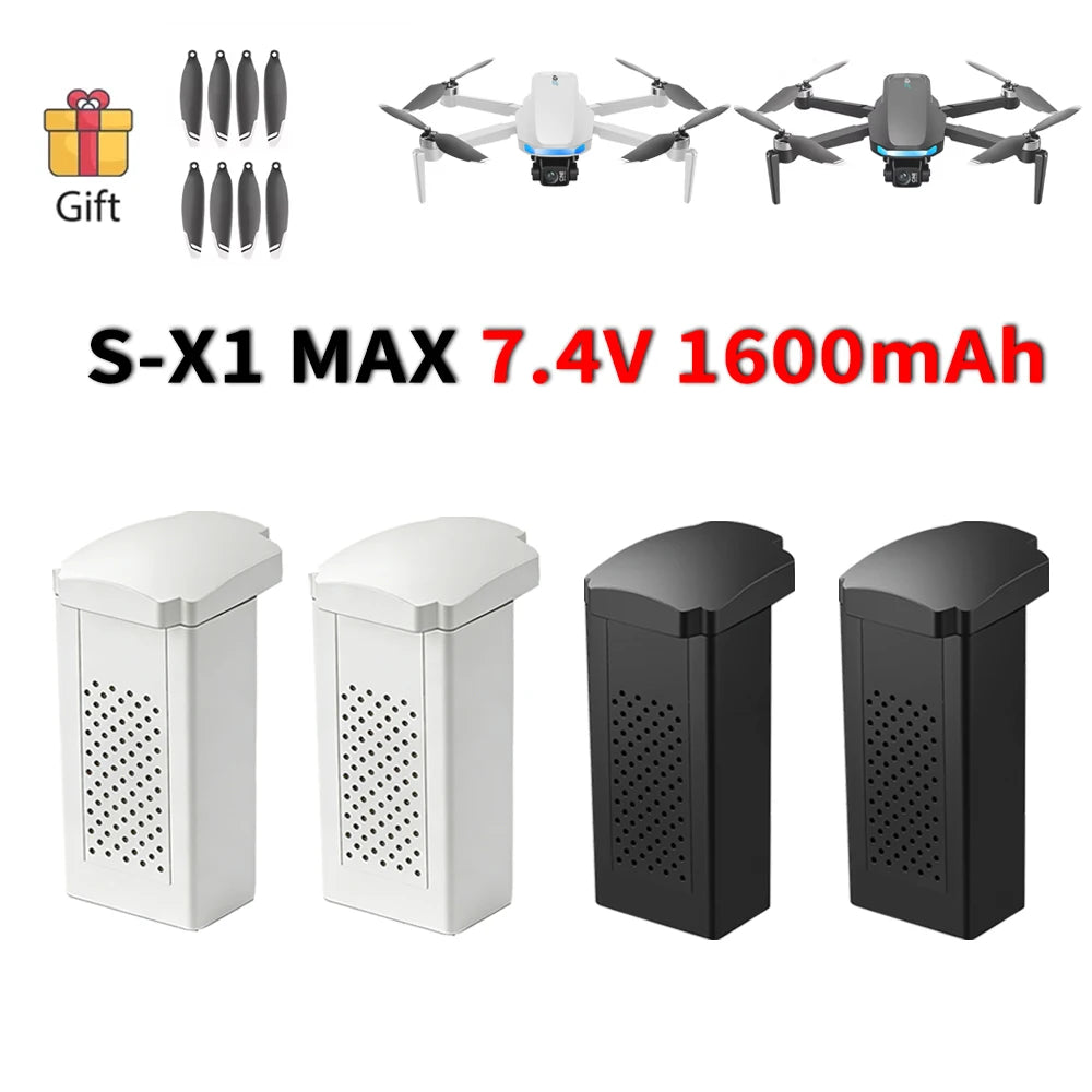 Batterie Lipo 7.4V 1600mAh et hélices pour drone S-X1 MAX 4K