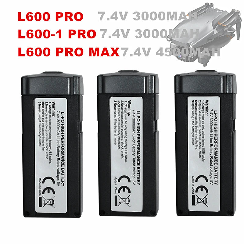 Batterie Lipo pour Drone L600 PRO 1 MAX 7.4V 3000 ou 4500mAh