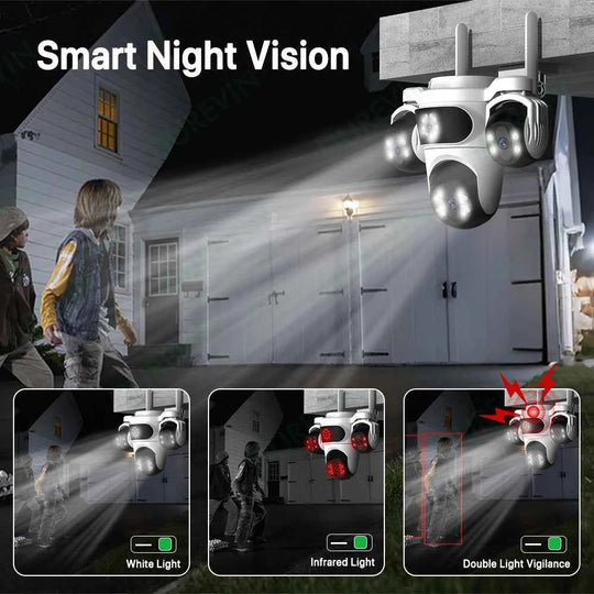 Caméra De Surveillance WiFi 15MP Avec Trois Écrans PTZ, Détection Humaine Et Vision Nocturne