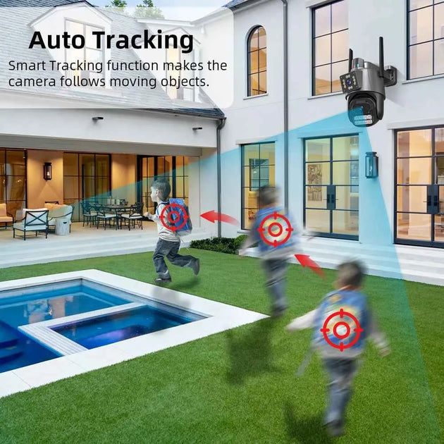 Caméra de Sécurité Extérieure 4K HD WIFI PTZ à Double Objectif avec Vision Nocturne