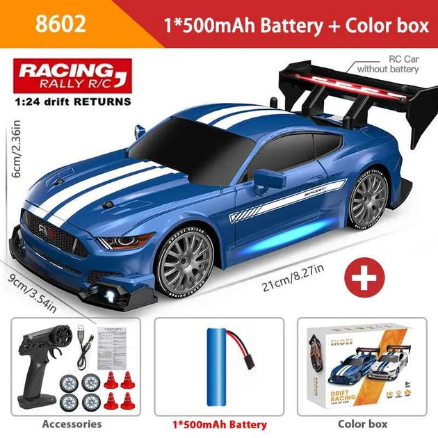 Voiture Télécommandée 1:24 Haute Vitesse Mustang 4WD, Pneu Remplaçable, Contrôle 30M