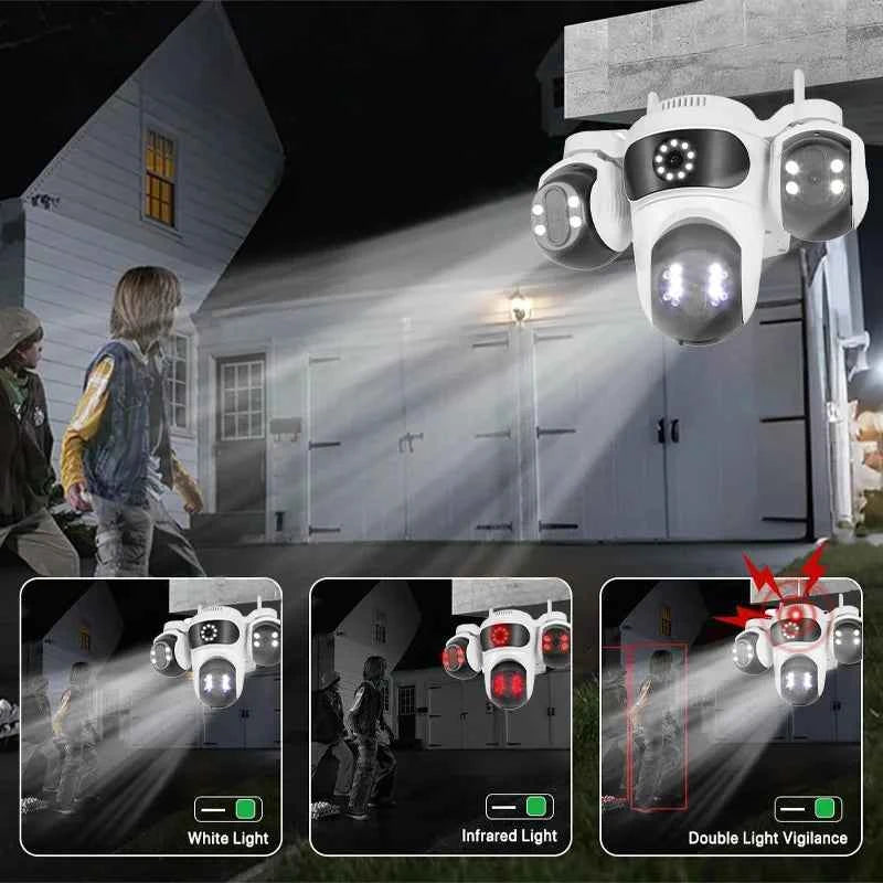 Caméra de surveillance WiFi IP66, 3 Écrans, Vision Nocturne Couleur, 12MP, Imperméable