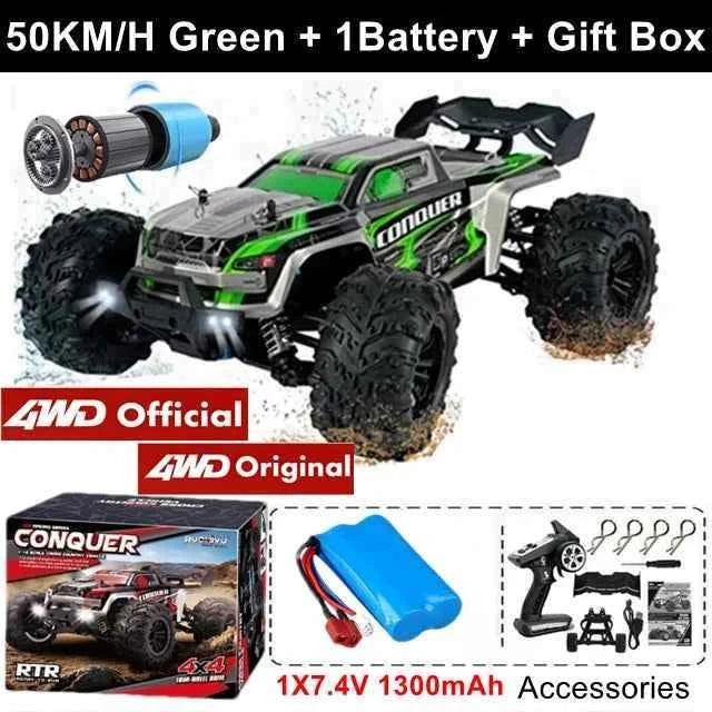 Voiture RC à dérive 1:16, 80 km/h, LED, 4WD, camion monstre télécommandé pour enfants et adultes