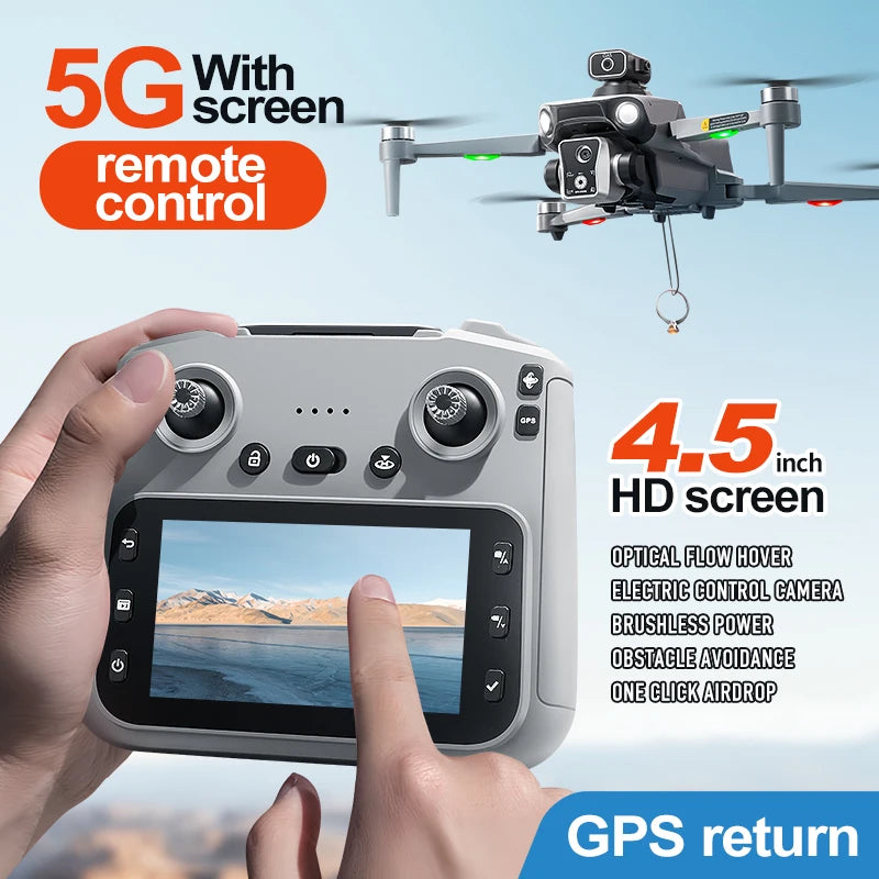 Détails du Nouveau K19 MAX GPS Drone professionnel 8K montrant son design pliant et sa télécommande.