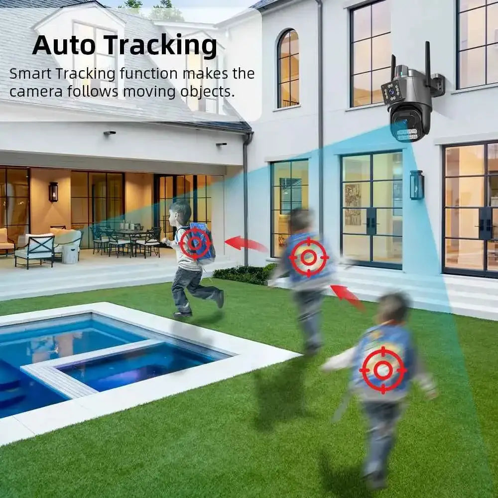 Caméra de Sécurité Extérieure 4K HD WIFI PTZ à Double Objectif avec Vision Nocturne