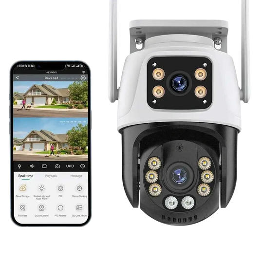 Caméra De Surveillance WiFi 15MP Avec Trois Écrans PTZ, Détection Humaine Et Vision Nocturne