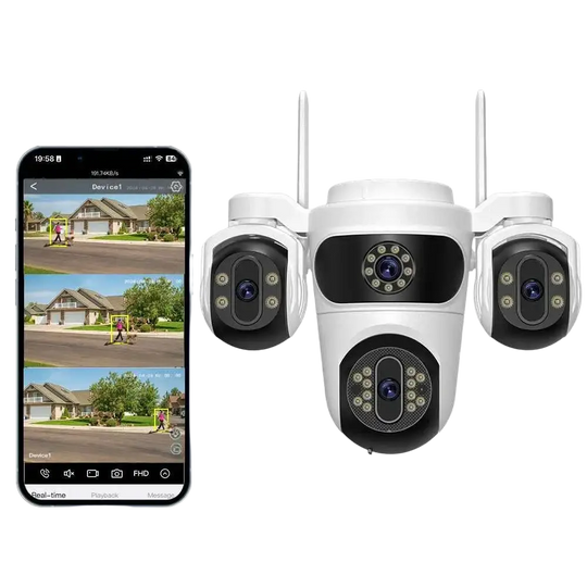 Caméra De Surveillance WiFi 15MP Avec Trois Écrans PTZ, Détection Humaine Et Vision Nocturne
