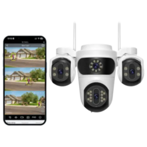 Caméra De Surveillance WiFi 15MP Avec Trois Écrans PTZ, Détection Humaine Et Vision Nocturne
