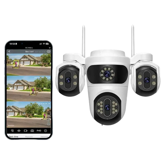 Caméra De Surveillance WiFi 15MP Avec Trois Écrans PTZ, Détection Humaine Et Vision Nocturne
