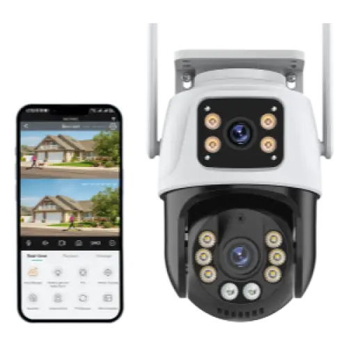 Caméra De Surveillance WiFi 15MP Avec Trois Écrans PTZ, Détection Humaine Et Vision Nocturne