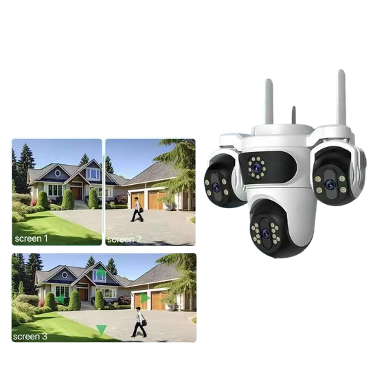 Caméra De Surveillance WiFi 15MP Avec Trois Écrans PTZ, Détection Humaine Et Vision Nocturne