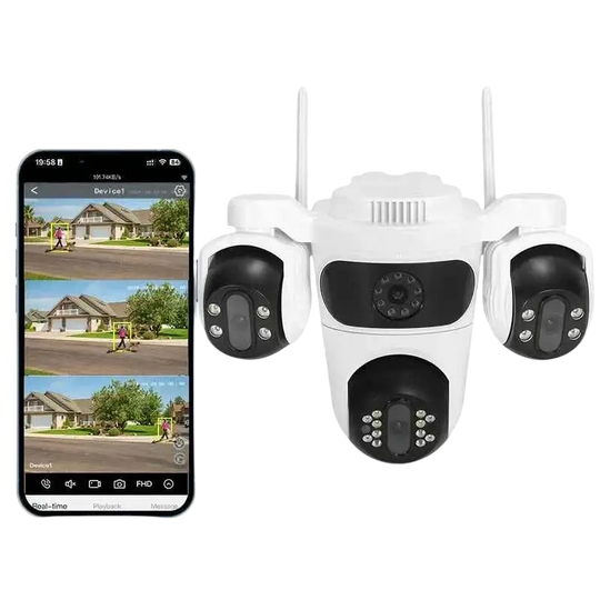 Caméra de surveillance WiFi IP66, 3 Écrans, Vision Nocturne Couleur, 12MP, Imperméable