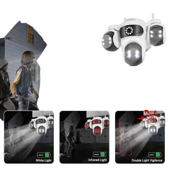 Caméra de surveillance WiFi IP66, 3 Écrans, Vision Nocturne Couleur, 12MP, Imperméable