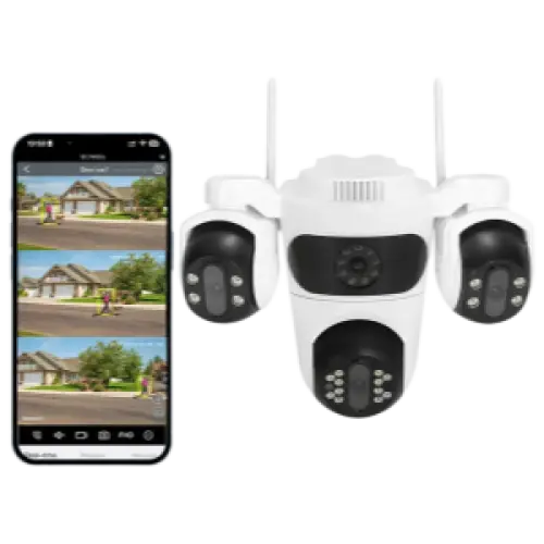 Caméra de surveillance WiFi IP66, 3 Écrans, Vision Nocturne Couleur, 12MP, Imperméable