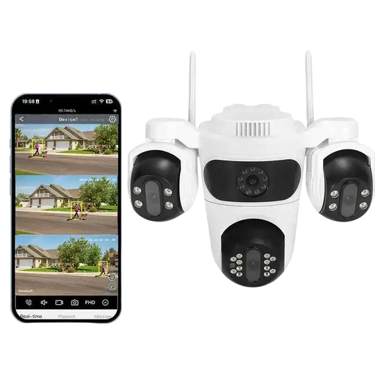 Caméra de surveillance WiFi IP66, 3 Écrans, Vision Nocturne Couleur, 12MP, Imperméable