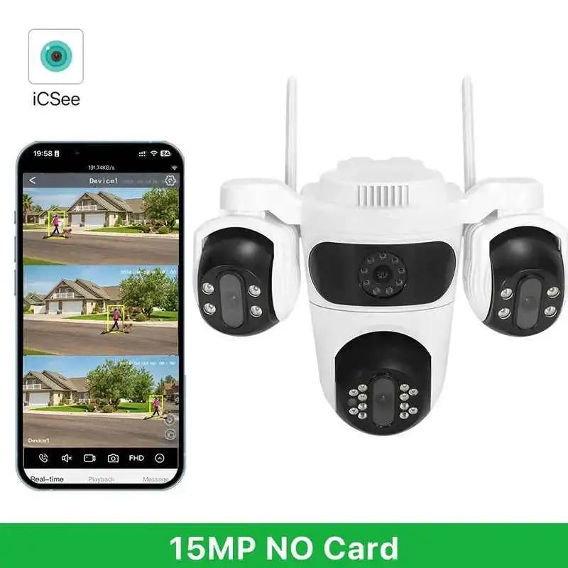 Caméra de surveillance WiFi IP66, 3 Écrans, Vision Nocturne Couleur, 12MP, Imperméable