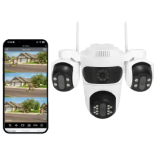 Caméra de surveillance WiFi IP66, 3 Écrans, Vision Nocturne Couleur, 12MP, Imperméable