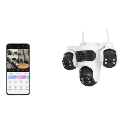 Caméra de surveillance WiFi IP66, 3 Écrans, Vision Nocturne Couleur, 12MP, Imperméable