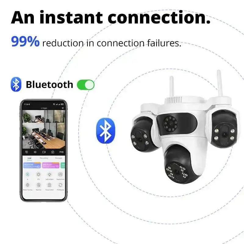 Caméra de surveillance WiFi IP66, 3 Écrans, Vision Nocturne Couleur, 12MP, Imperméable