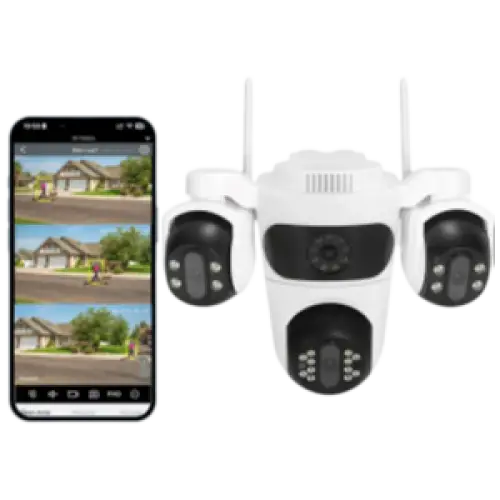 Caméra de surveillance WiFi IP66, 3 Écrans, Vision Nocturne Couleur, 12MP, Imperméable
