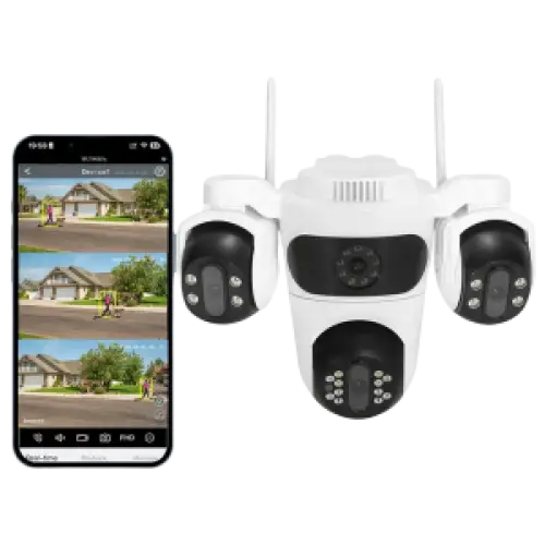 Caméra de surveillance WiFi IP66, 3 Écrans, Vision Nocturne Couleur, 12MP, Imperméable