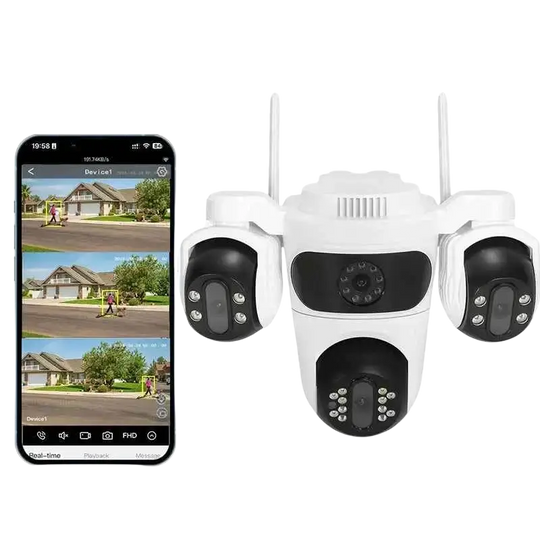 Caméra de surveillance WiFi IP66, 3 Écrans, Vision Nocturne Couleur, 12MP, Imperméable