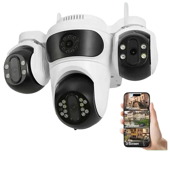 Caméra de surveillance WiFi IP66, 3 Écrans, Vision Nocturne Couleur, 12MP, Imperméable