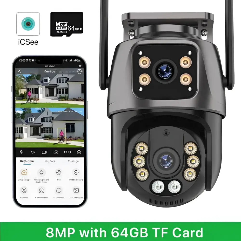 Caméra IP Wi-Fi 12MP À Trois Objectifs avec Vision Nocturne Couleur et Suivi Automatique Étanche