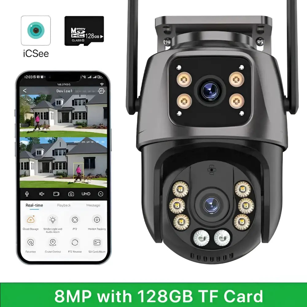 Caméra IP Wi-Fi 12MP À Trois Objectifs avec Vision Nocturne Couleur et Suivi Automatique Étanche