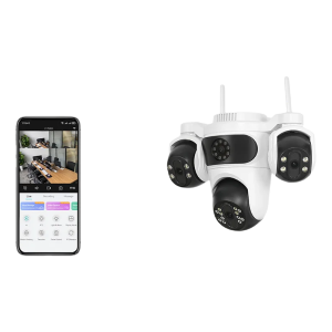 Caméra de surveillance WiFi IP66, 3 Écrans, Vision Nocturne Couleur, 12MP, Imperméable