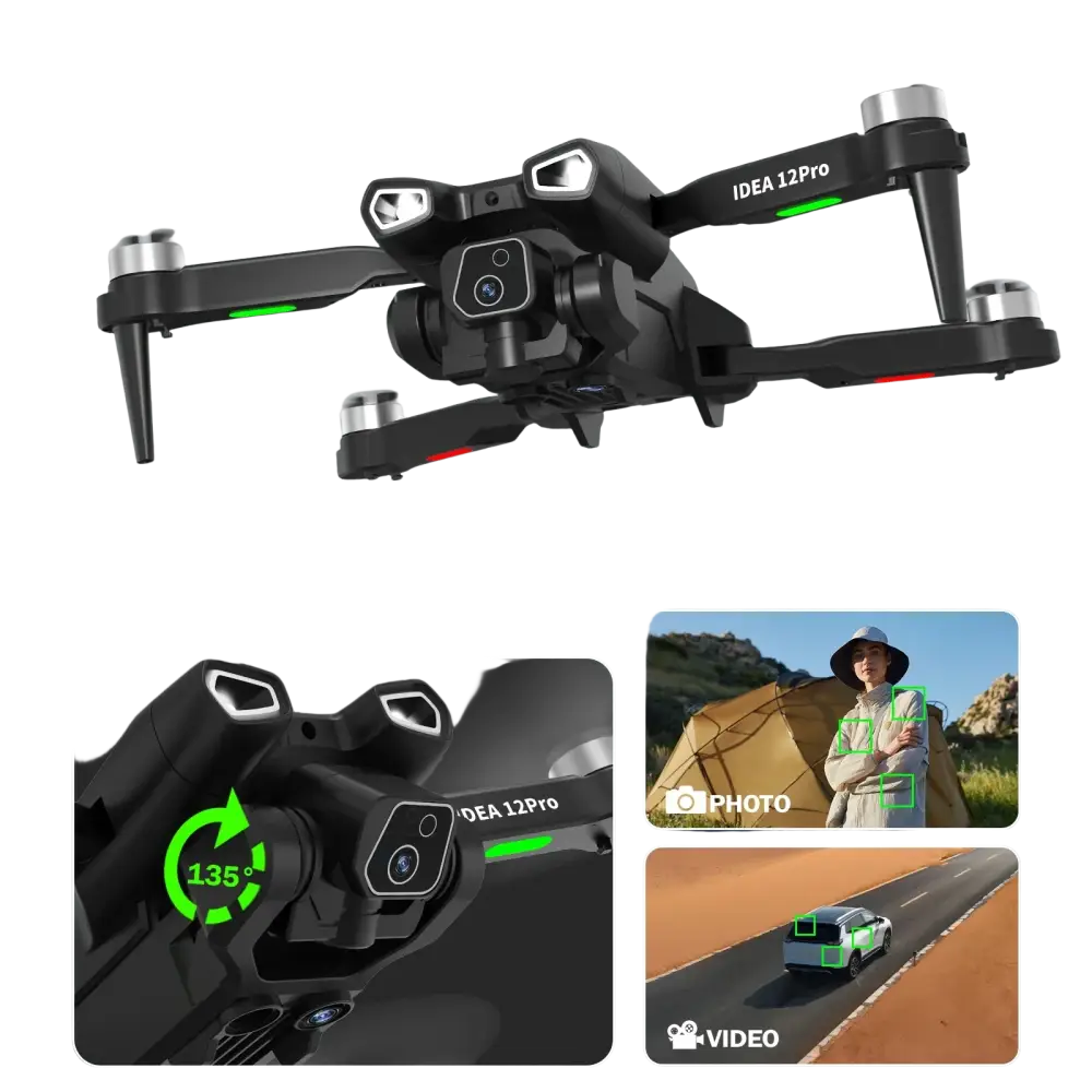 Vue du drone IDEA12Pro avec double caméra RC, une excellente option pour les amateurs de drones caméra 4K.