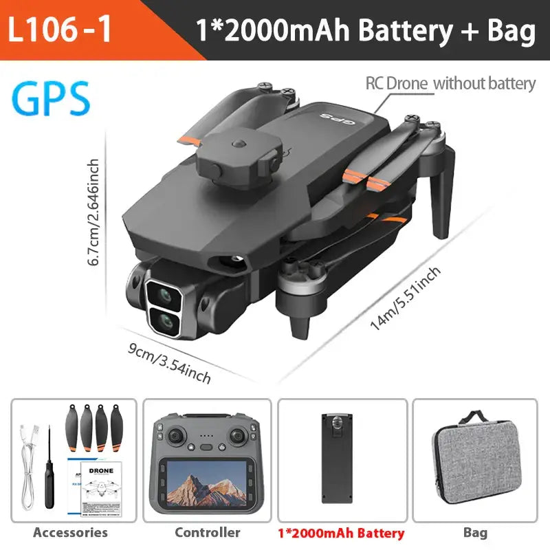 Détails du design élégant et léger du LYZRC L106-1 GPS Drone, pesant seulement 182g, parfait pour la maniabilité.