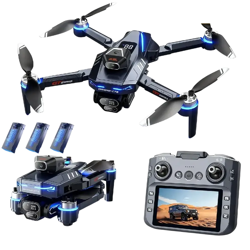 Drone GT8 Pliable avec Caméra 4K GPS et Éclairage LED Noir et Bleu - Drone