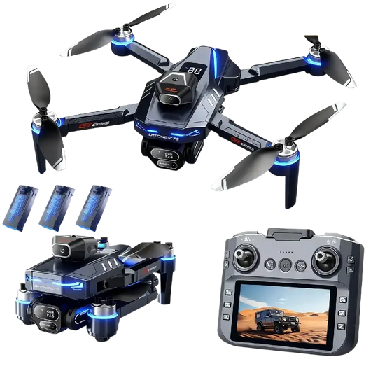Drone GT8 Pliable avec Caméra 4K GPS et Éclairage LED Noir et Bleu - Drone