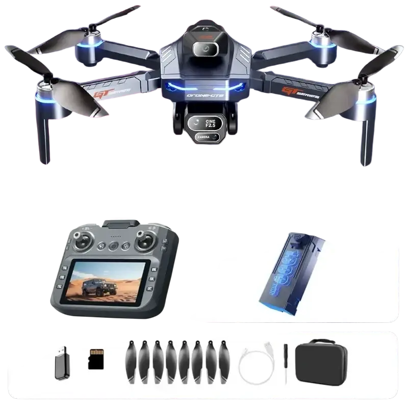 Drone GT8 Pliable avec Caméra 4K GPS et Éclairage LED Noir et Bleu - Batterie Bleue 6K1 - Drone