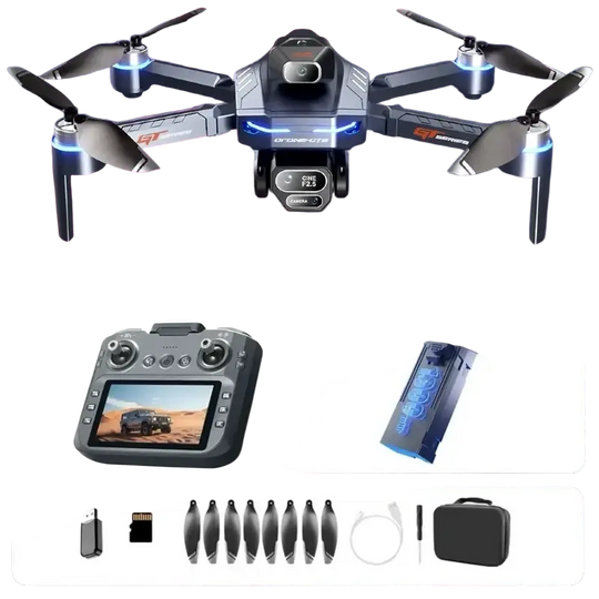 Drone GT8 Pliable avec Caméra 4K GPS et Éclairage LED Noir et Bleu - Batterie Bleue 6K1 - Drone