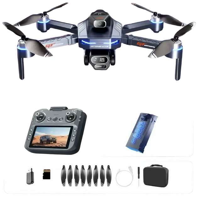 Drone GT8 Pliable avec Caméra 4K GPS et Éclairage LED Noir et Bleu - Batterie Bleue 6K1 - Drone
