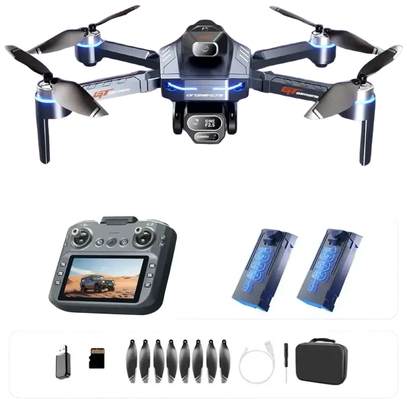 Drone GT8 Pliable avec Caméra 4K GPS et Éclairage LED Noir et Bleu - Batterie Bleue 8K2 - Drone